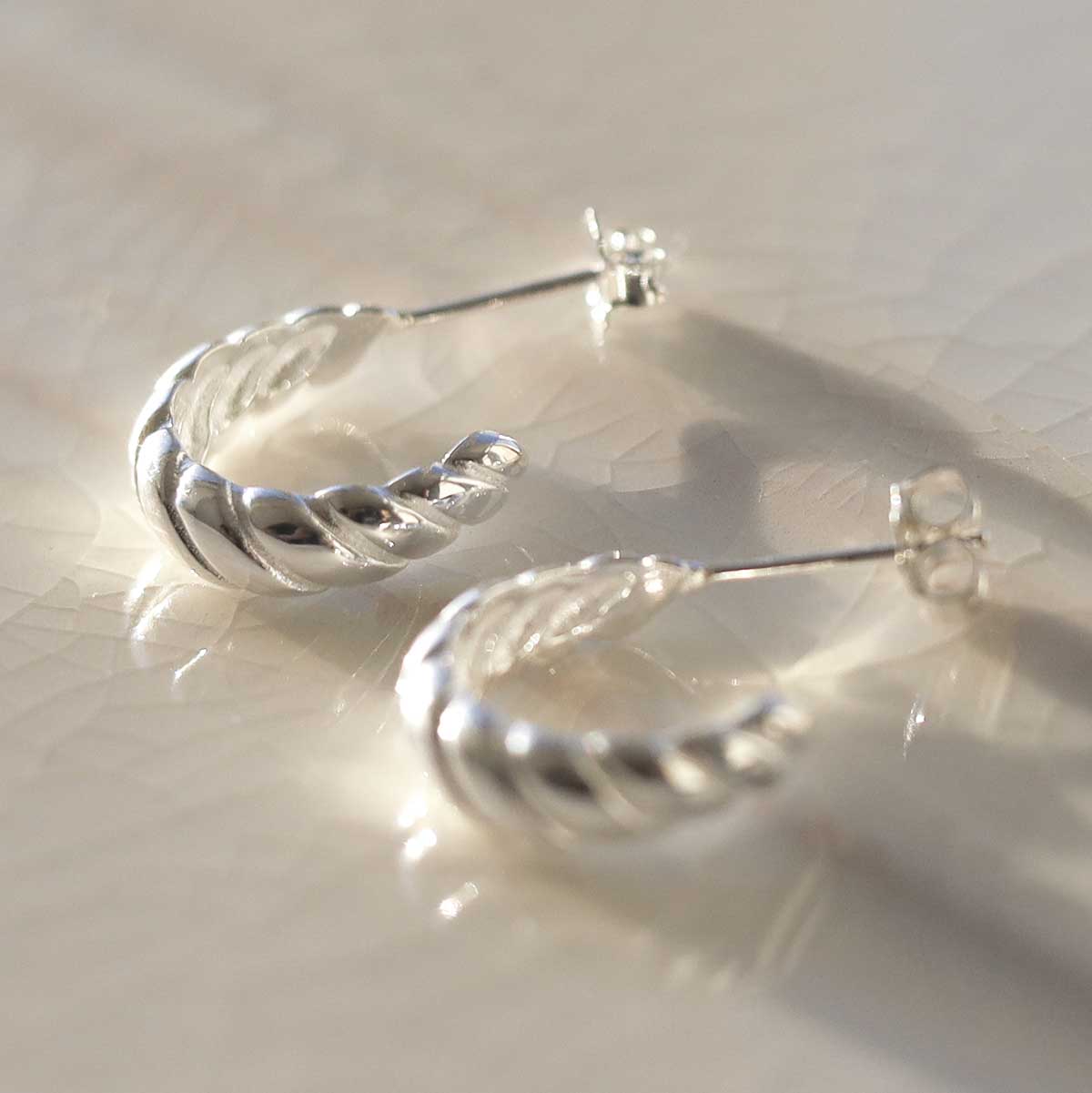 Sterling Silver Braided Hoop Stud Earrings