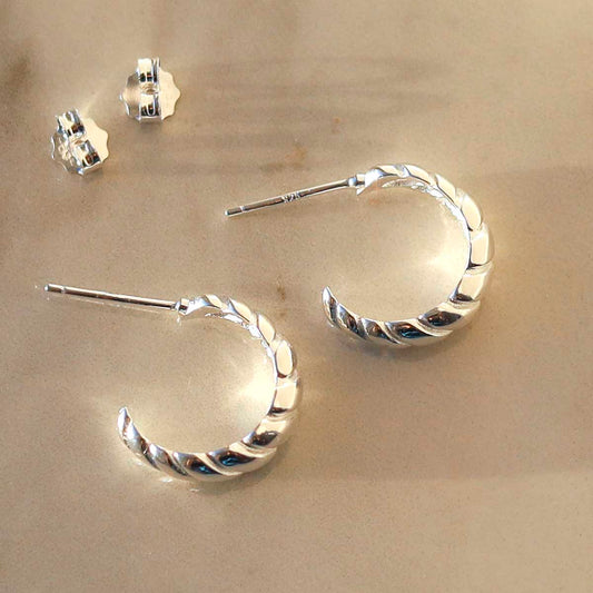 ML785 Sterling Silver Braided Hoop Stud Earrings 3