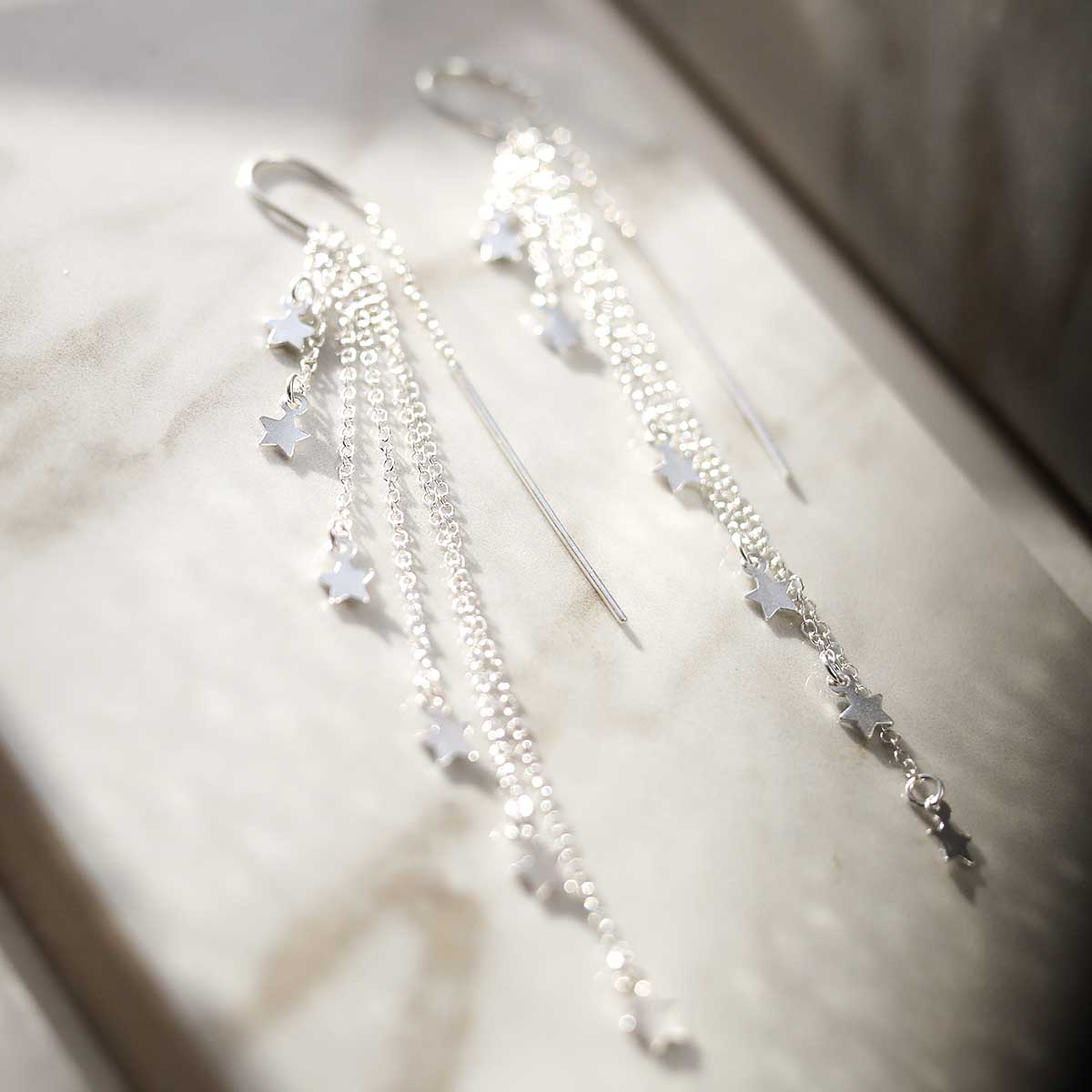 Sterling Silver Cascading Stars Threader Earrings