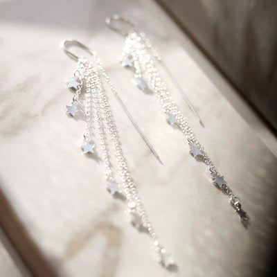ML787 Sterling Silver Cascading Stars Threader Earrings 1