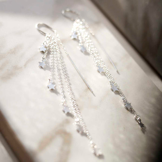 ML787 Sterling Silver Cascading Stars Threader Earrings 1