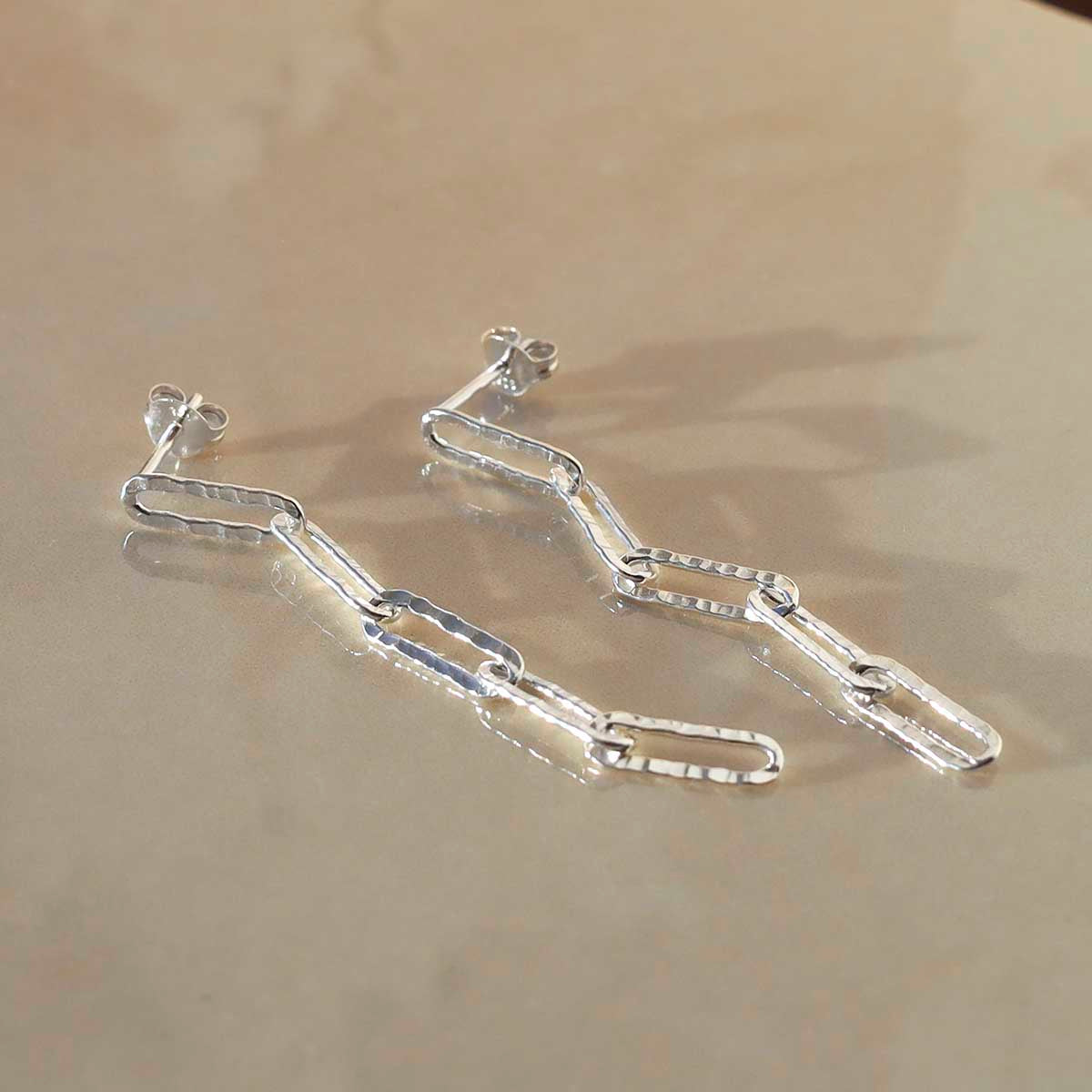 Sterling Silver Hammered Paperclip Stud Earrings