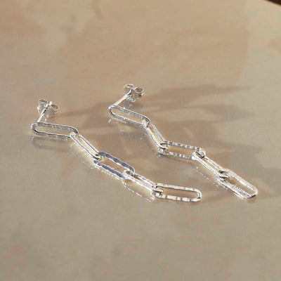 ML789 Sterling Silver Hammered Paperclip Stud Earrings 1