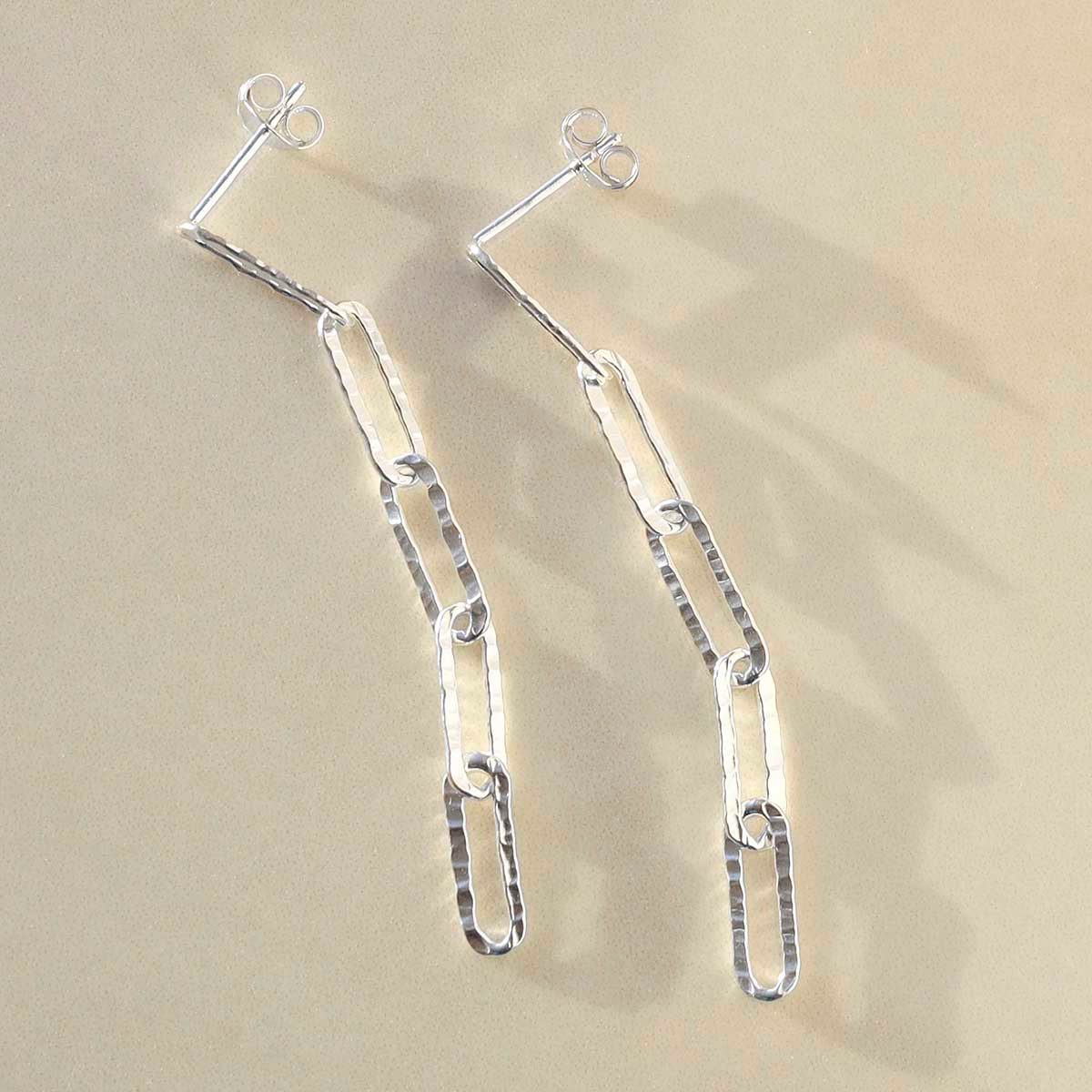 Sterling Silver Hammered Paperclip Stud Earrings