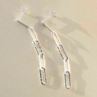 ML789 Sterling Silver Hammered Paperclip Stud Earrings 2