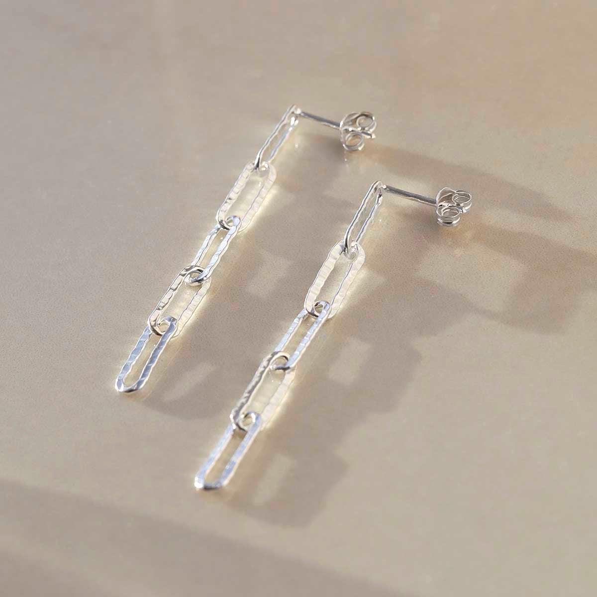 Sterling Silver Hammered Paperclip Stud Earrings