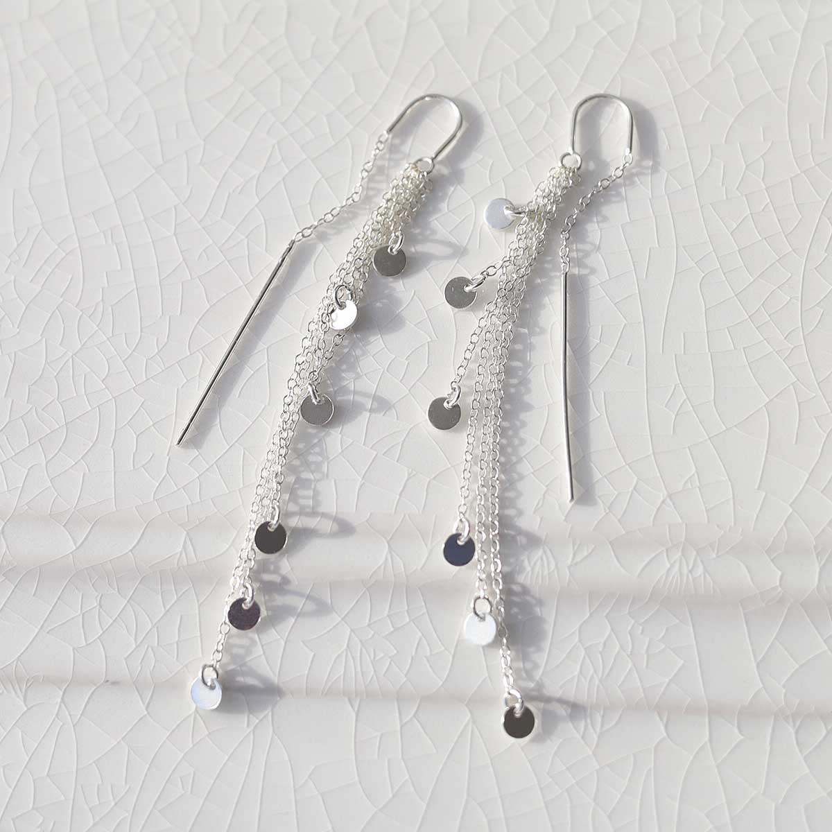 Sterling Silver Cascading Coins Threader Earrings