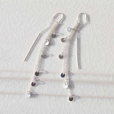ML790 Sterling Silver Cascading Coins Threader Earrings 1