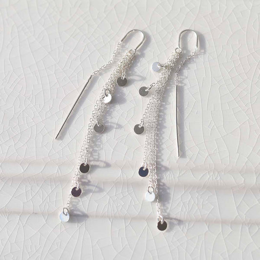 ML790 Sterling Silver Cascading Coins Threader Earrings 1