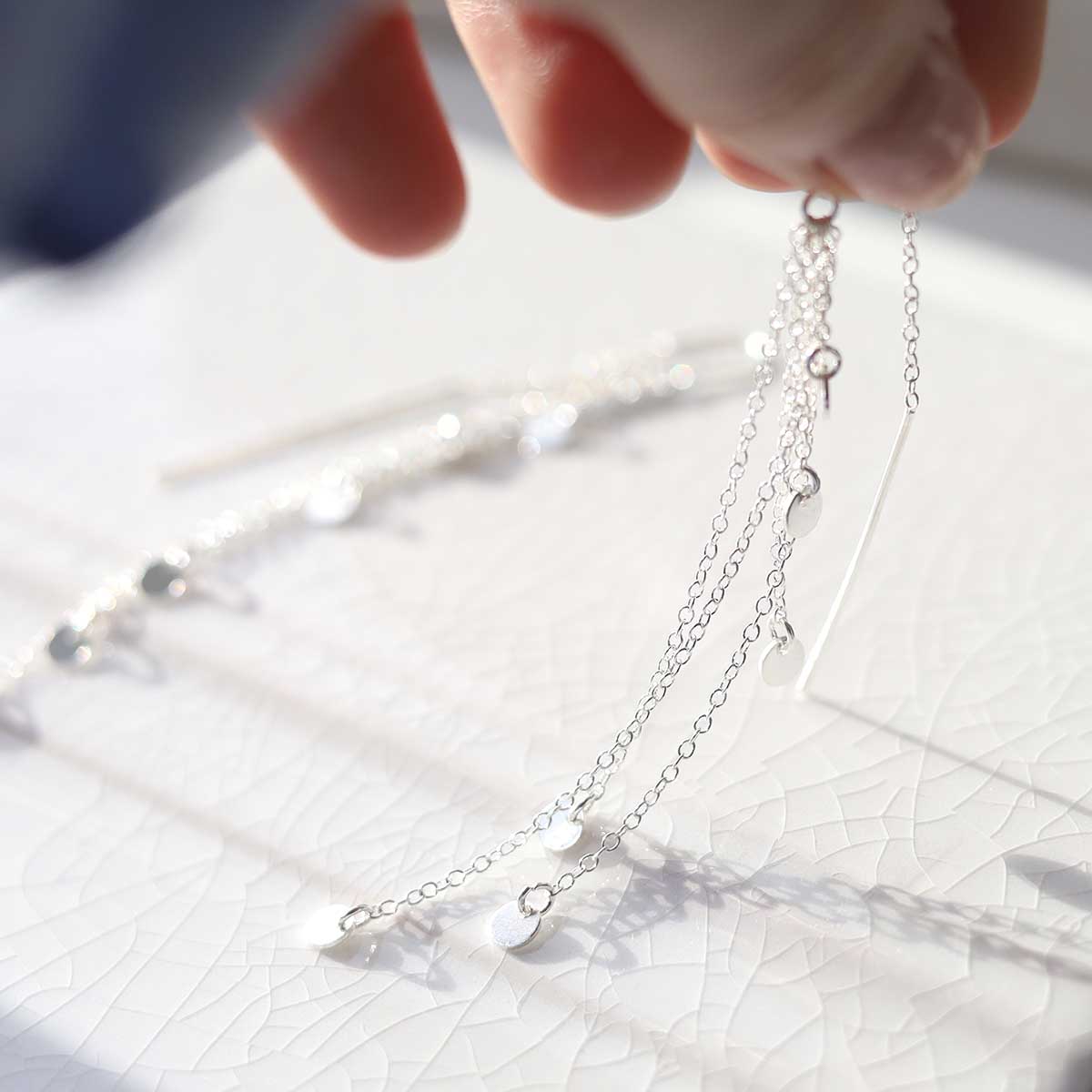 Sterling Silver Cascading Coins Threader Earrings