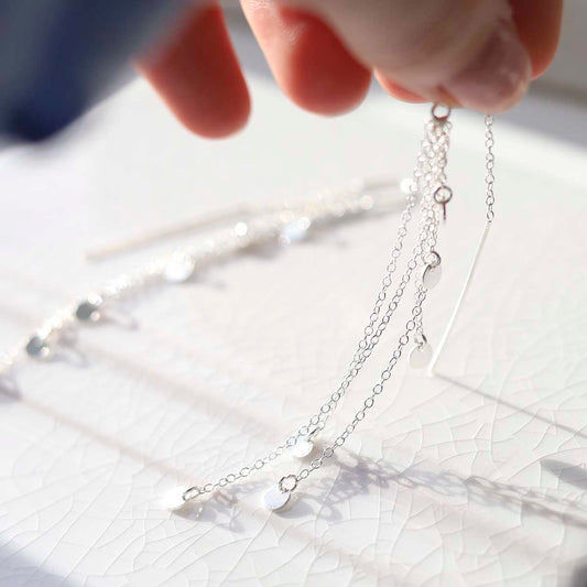 ML790 Sterling Silver Cascading Coins Threader Earrings 2