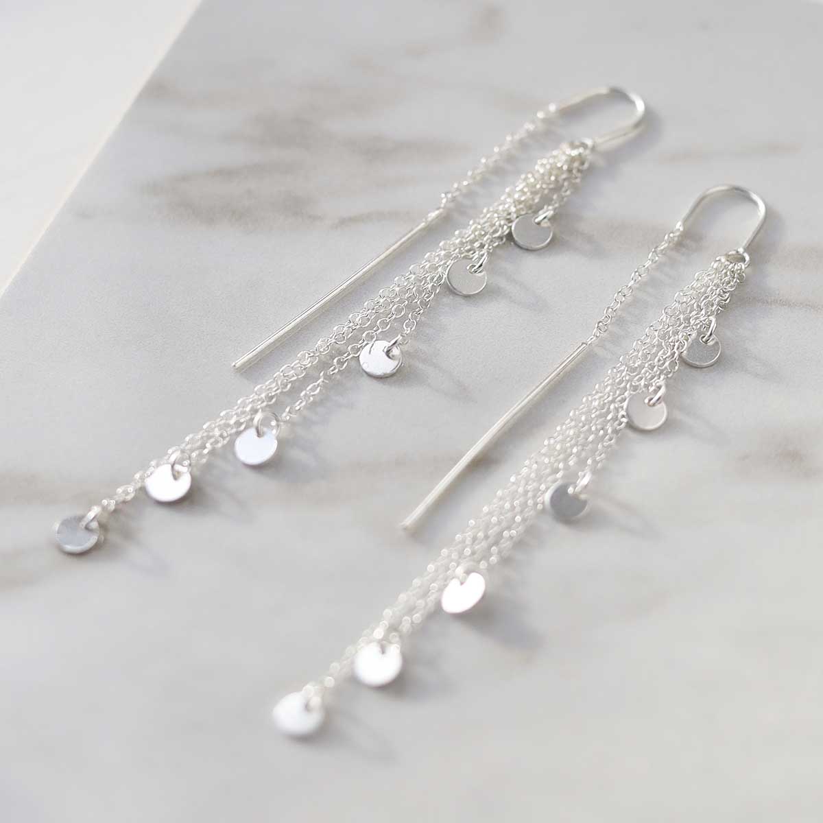 Sterling Silver Cascading Coins Threader Earrings