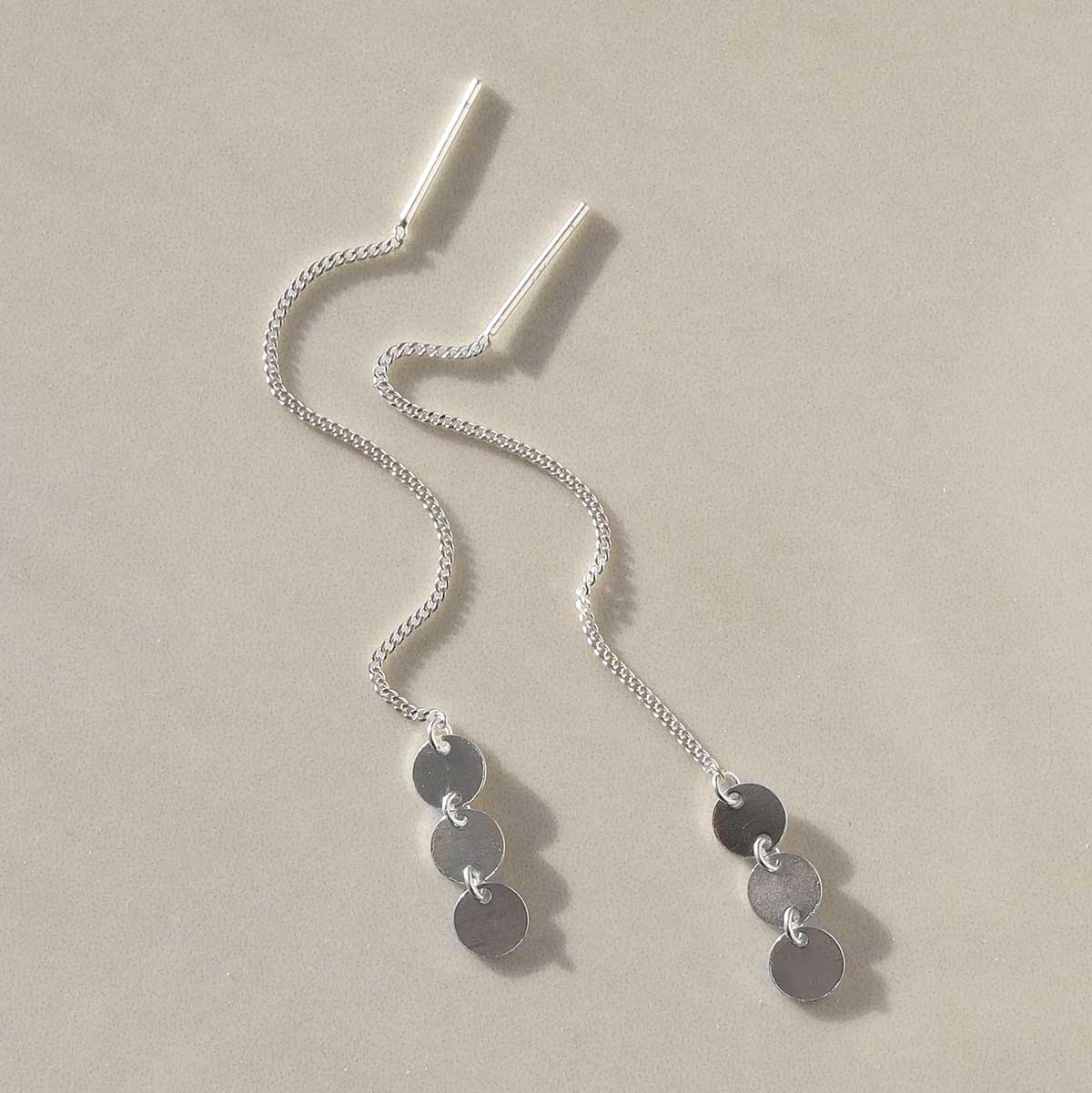 Sterling Silver Triple Coin Threader Earrings