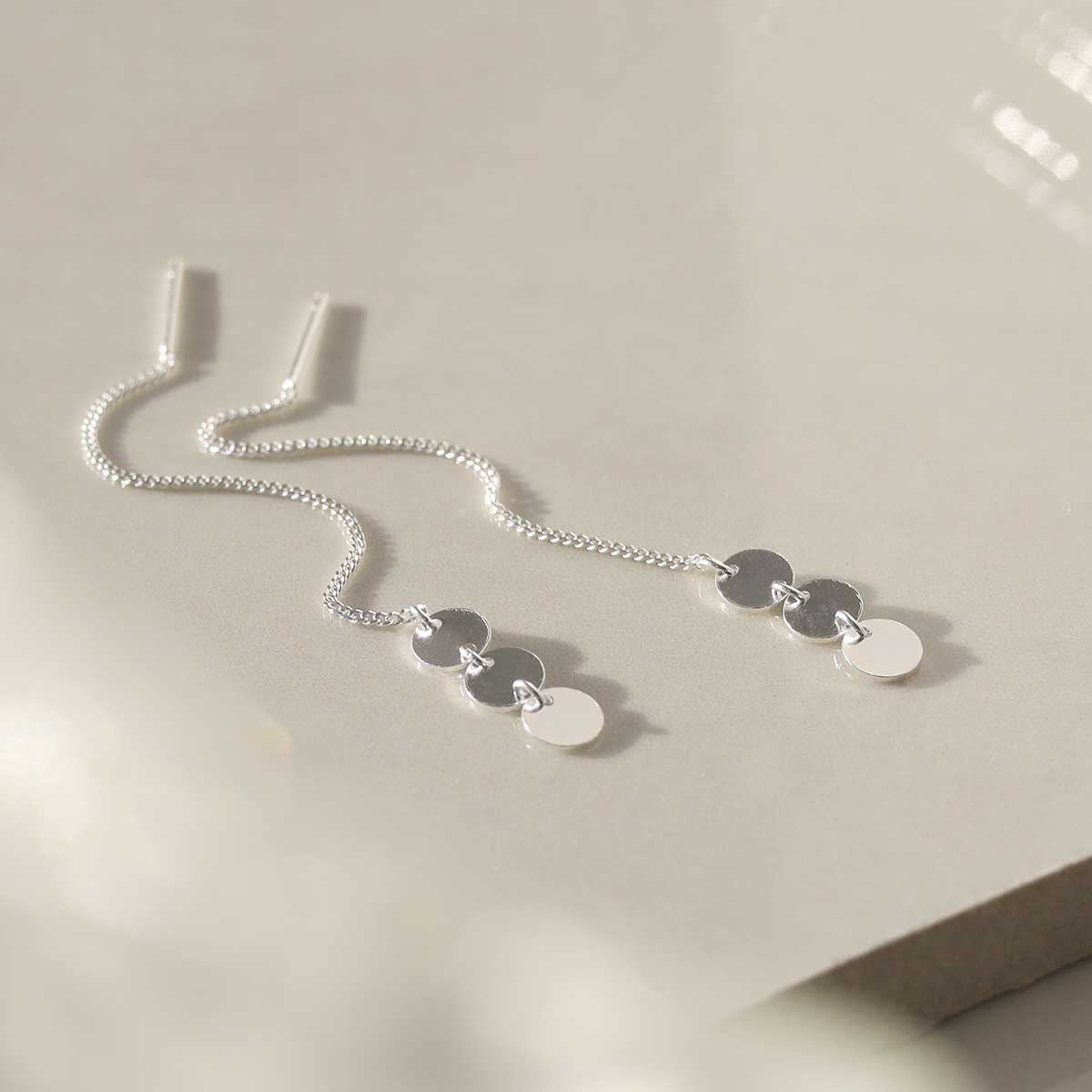 Sterling Silver Triple Coin Threader Earrings