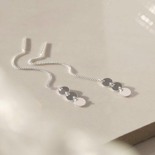 ML807 Sterling Silver Triple Coin Threader Earrings 1