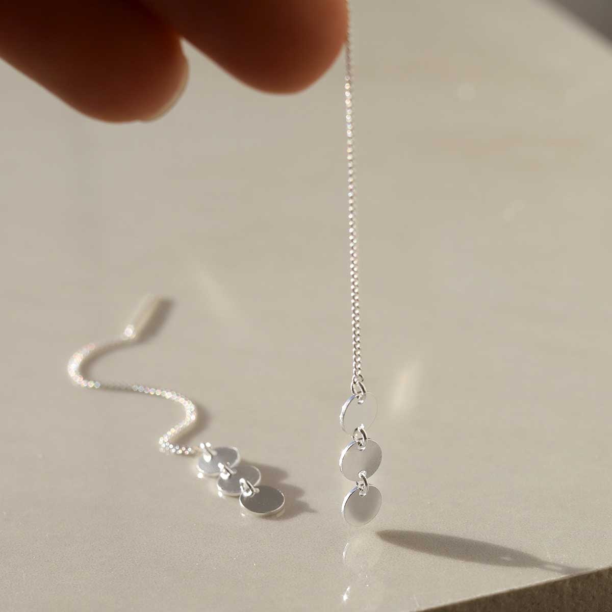 Sterling Silver Triple Coin Threader Earrings
