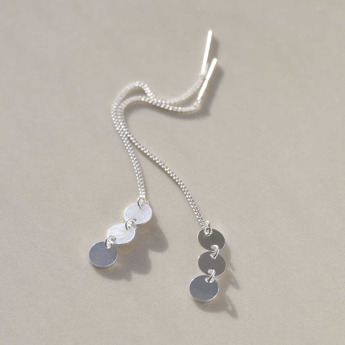 Sterling Silver Triple Coin Threader Earrings