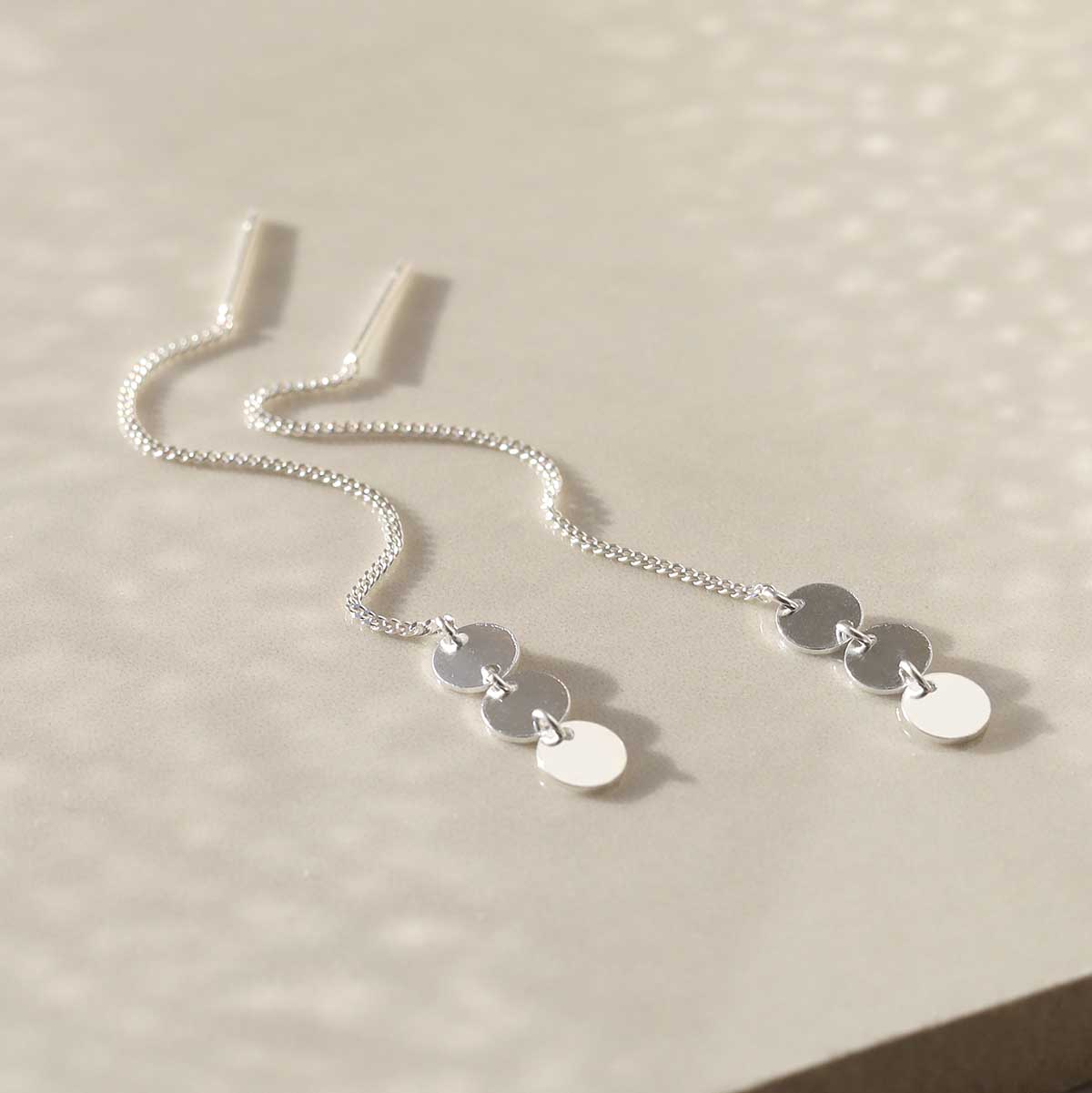 Sterling Silver Triple Coin Threader Earrings