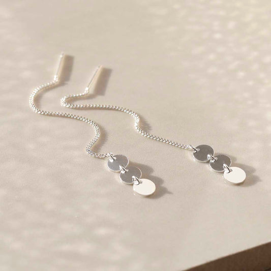 ML807 Sterling Silver Triple Coin Threader Earrings 4