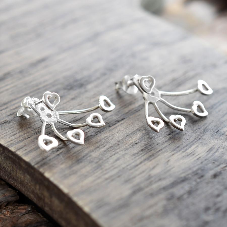 Sterling Silver Heart Cluster Stud Earrings