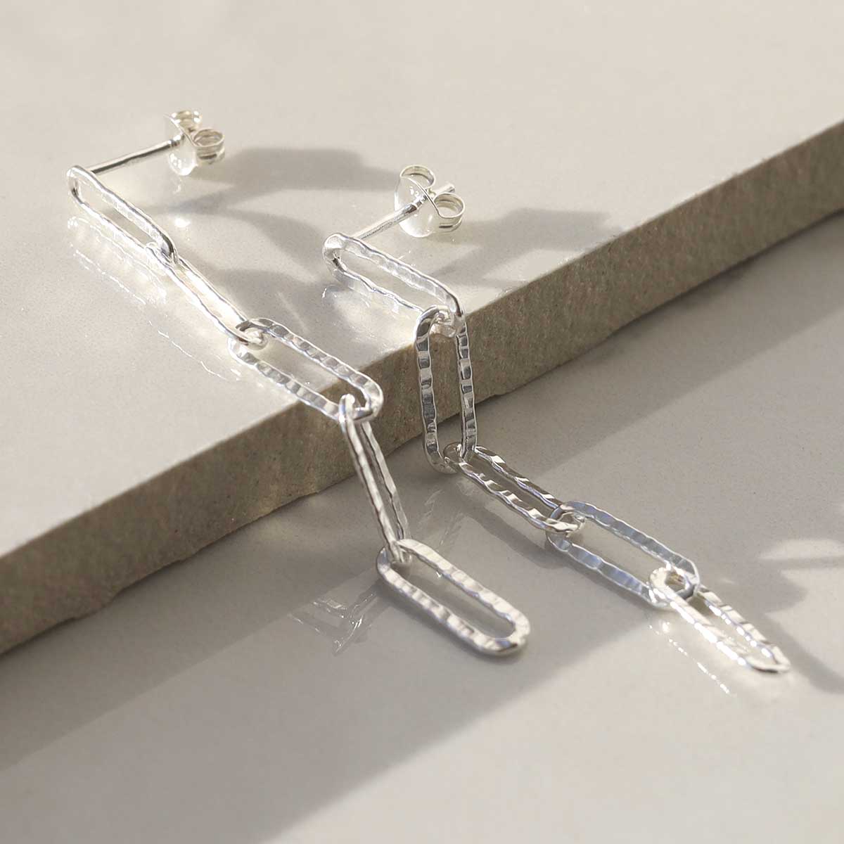 Sterling Silver Hammered Paperclip Stud Earrings