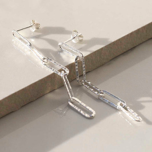 ML789 Sterling Silver Hammered Paperclip Stud Earrings 3