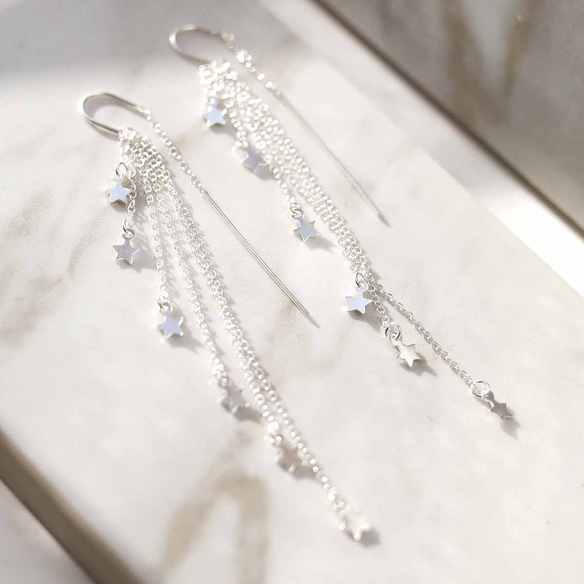 Sterling Silver Cascading Stars Threader Earrings