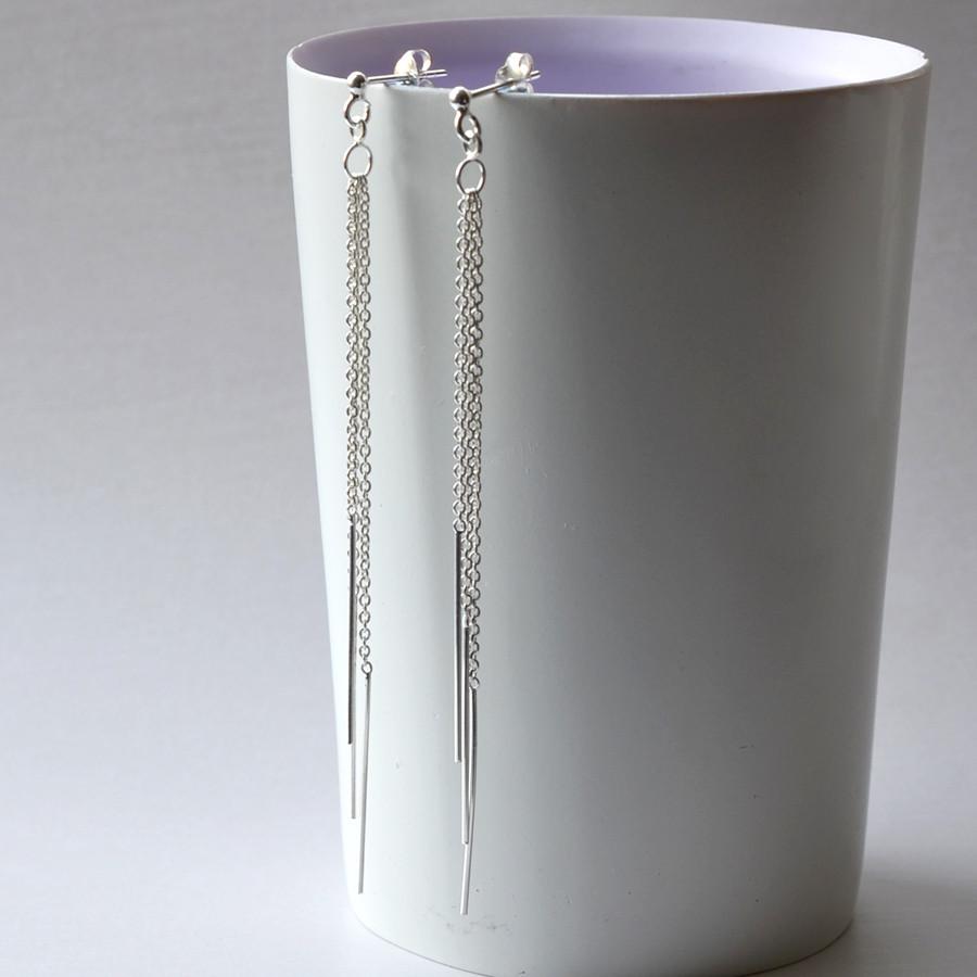 Sterling Silver Cascading Chain Stud Earrings
