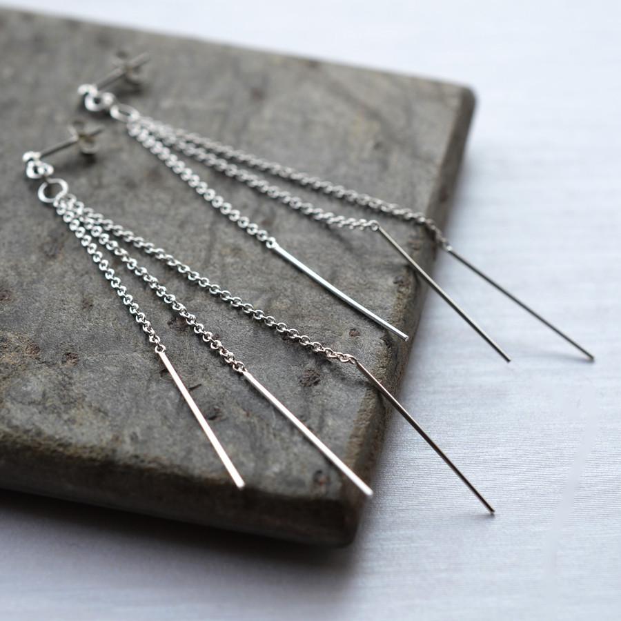 Sterling Silver Cascading Chain Stud Earrings