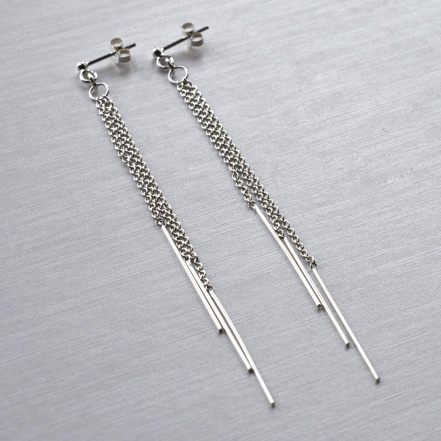 Sterling Silver Cascading Chain Stud Earrings