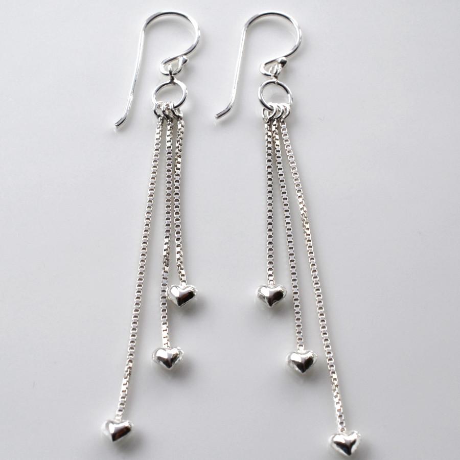 Sterling Silver Dangly Cascading Heart Earrings