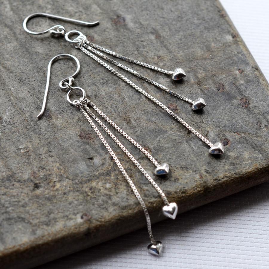 Sterling Silver Dangly Cascading Heart Earrings