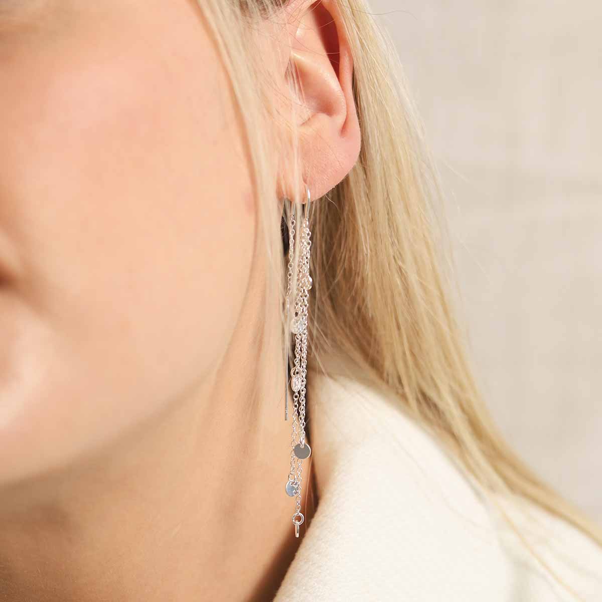 Sterling Silver Cascading Coins Threader Earrings