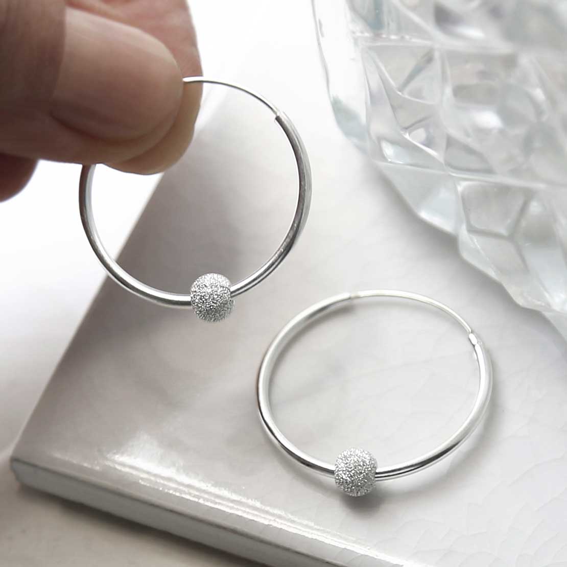 Sterling Silver Disco Ball Hoops