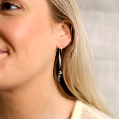 ML799 Sterling Silver Fern Threader Earrings Model
