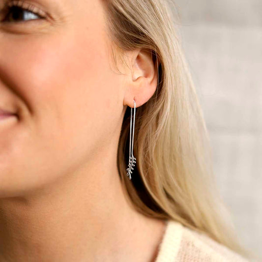 ML799 Sterling Silver Fern Threader Earrings Model