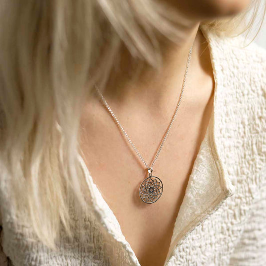 ML811 Sterling Silver Mandala Pendant Necklace Model