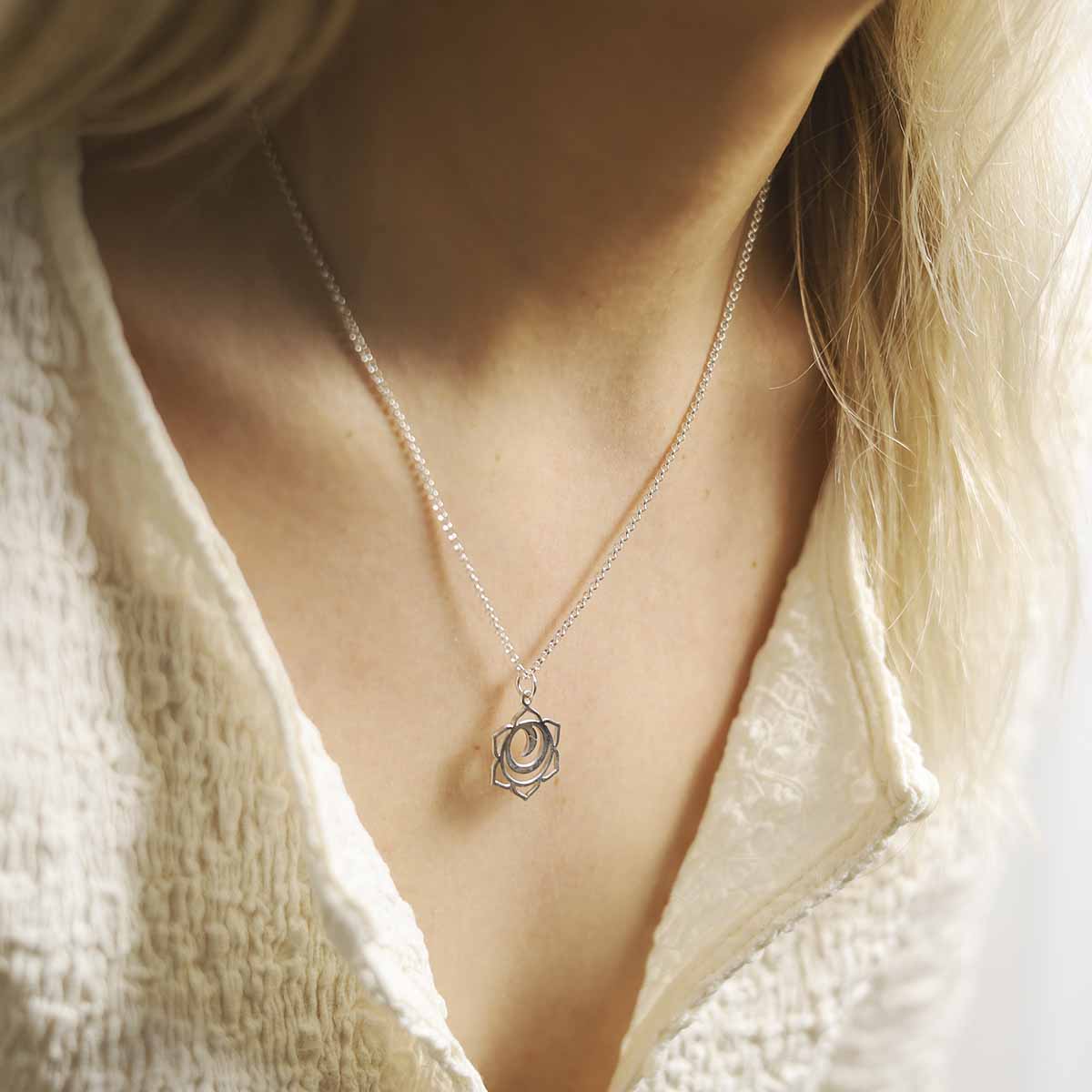 Sterling Silver Large Sacral Chakra Pendant Necklace