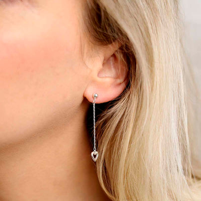 ML800 Sterling Silver Heart Drop Threader Earrings Model