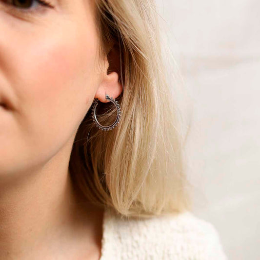 ML804 Sterling Silver Large Circle Detail Hoops Model