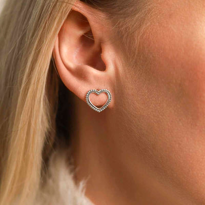ML776 Sterling Silver Beaded Heart Stud Earrings Model