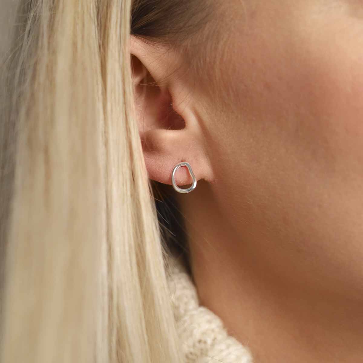 Sterling Silver Asymmetric Oval Stud Earrings