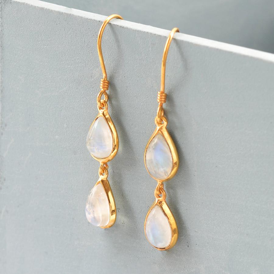 Sterling Silver Double Moonstone Dangly Teardrops