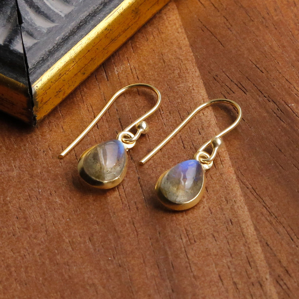 Sterling Silver Dangly Labradorite Teardrop Earrings