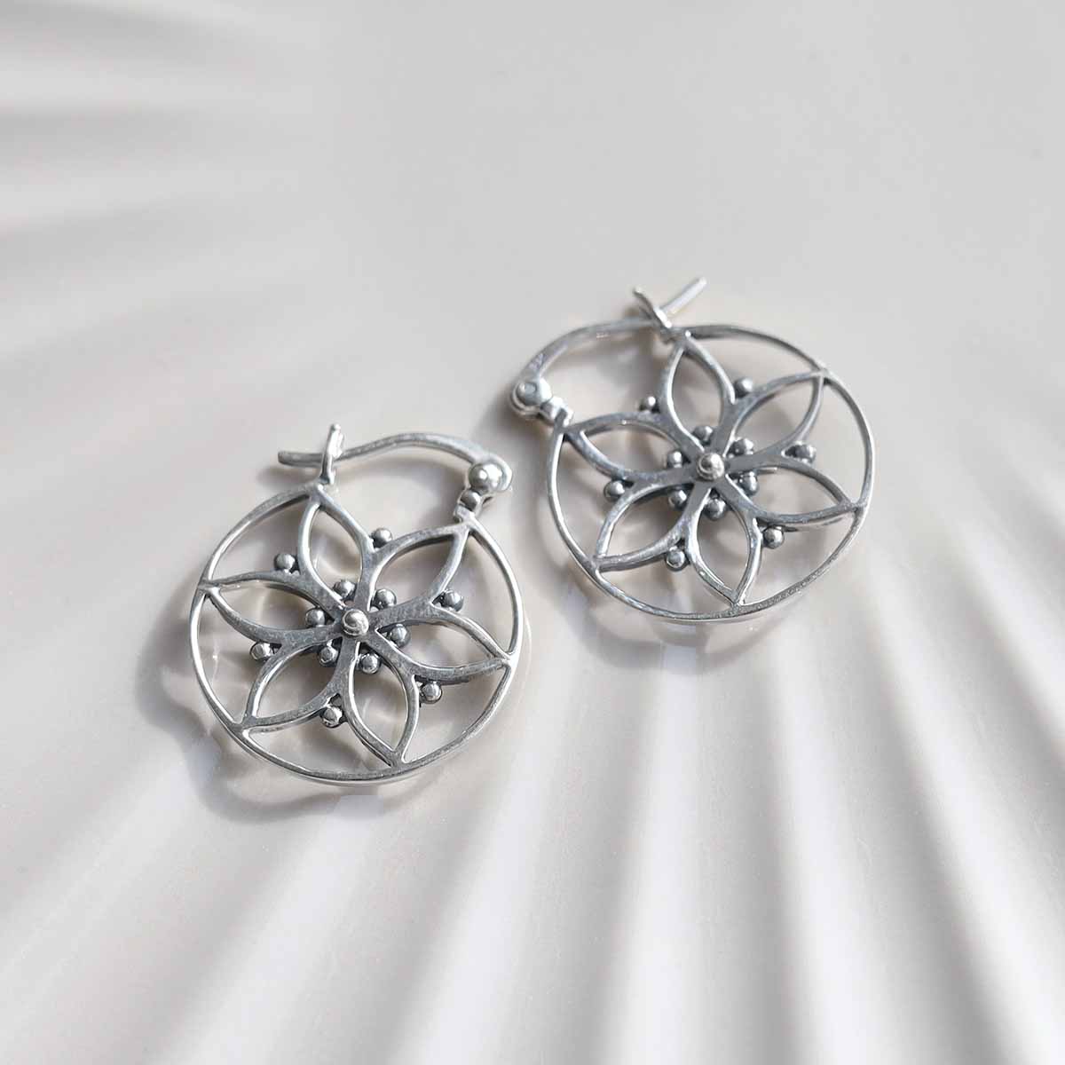 Sterling Silver Flora Hoop Earrings