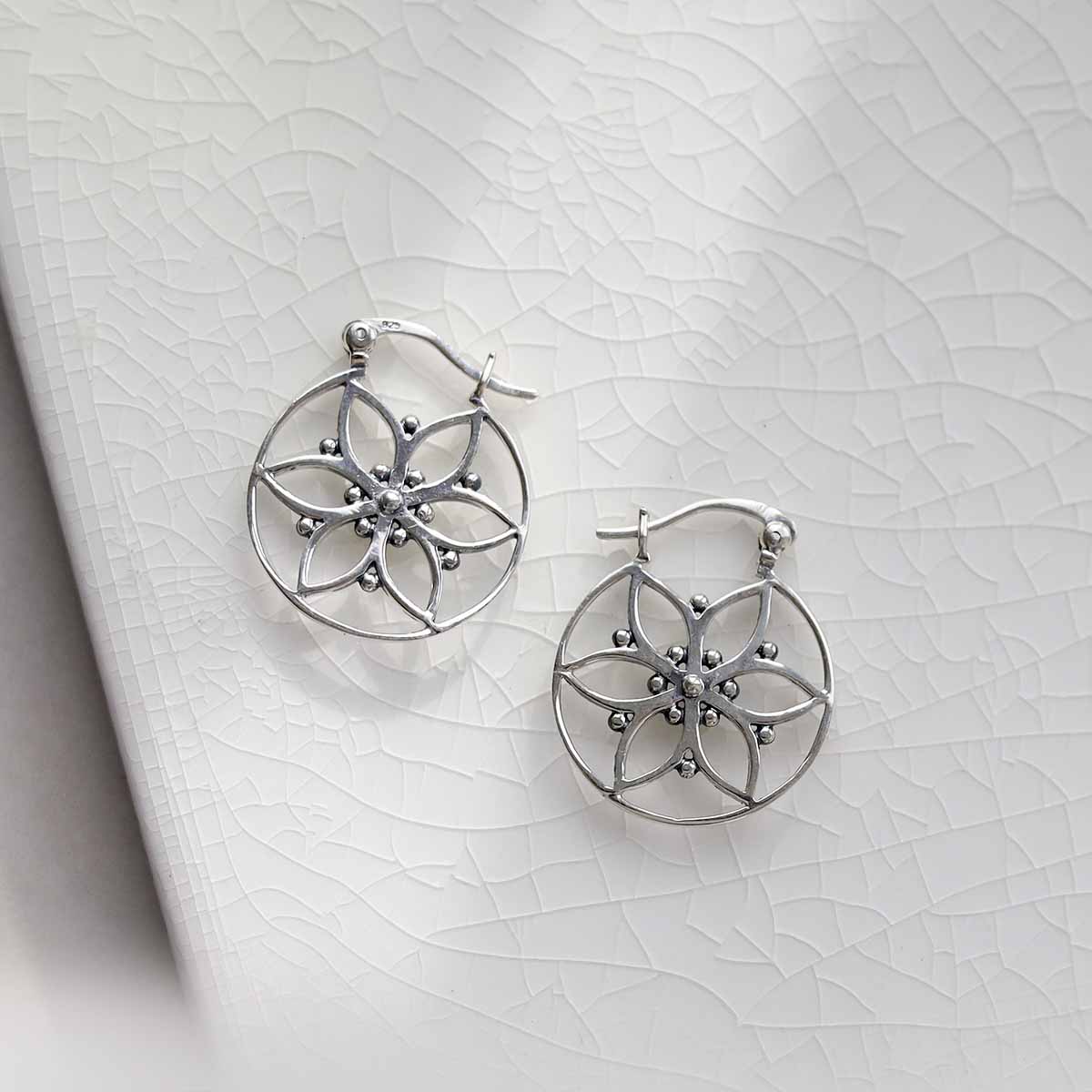 Sterling Silver Flora Hoop Earrings