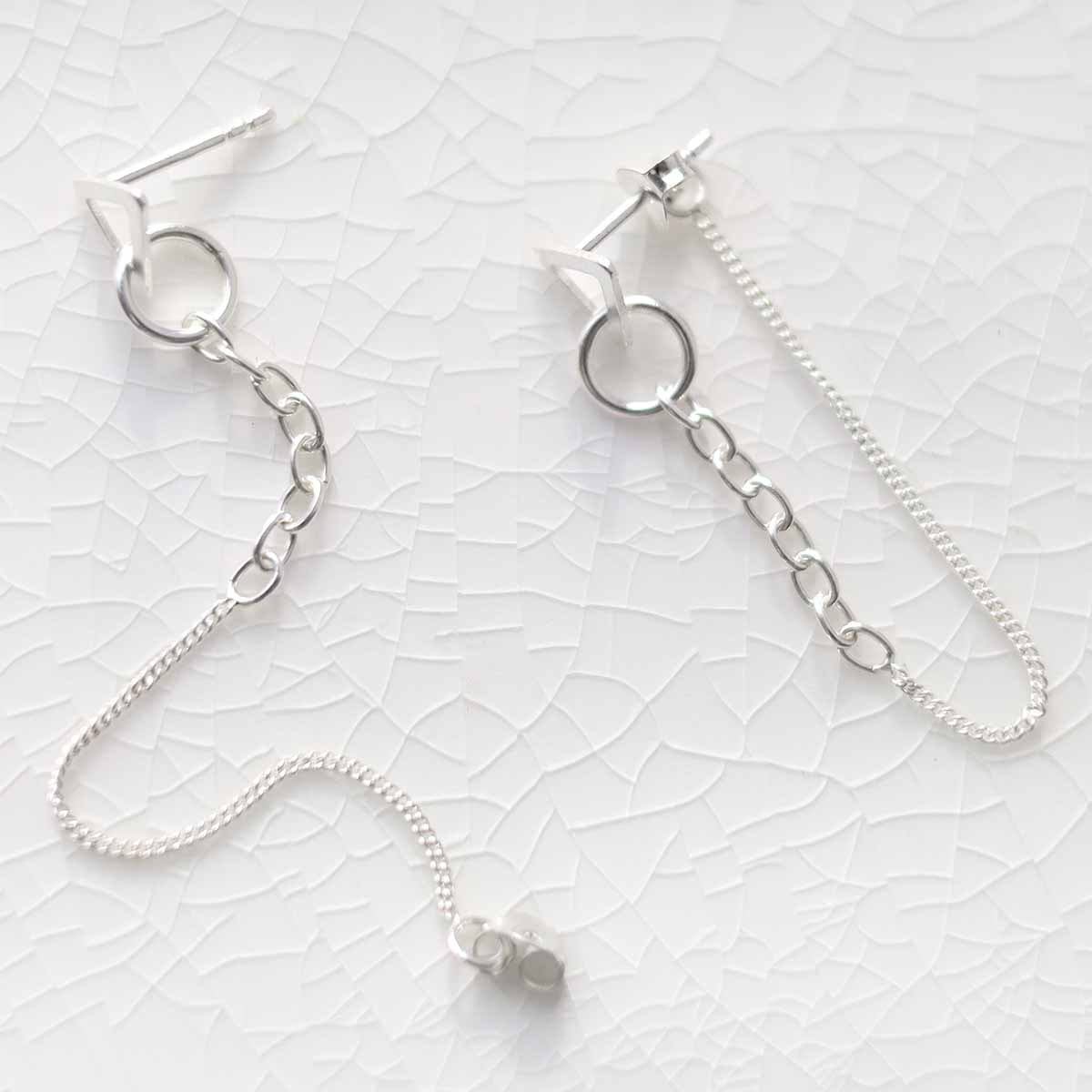 Sterling Silver Circle and Bar Chain Stud Earrings