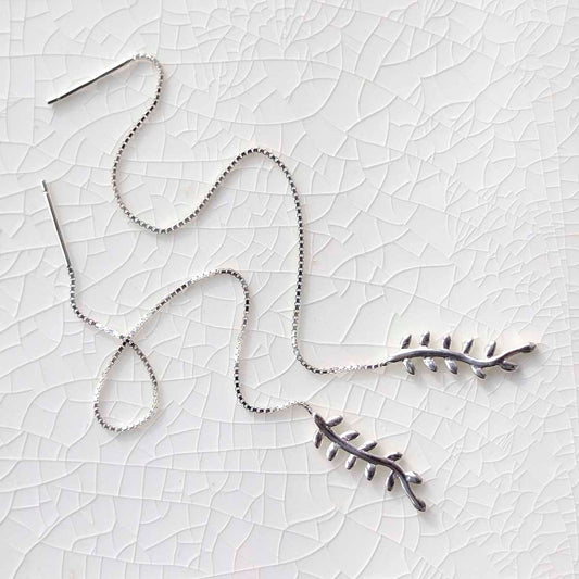 ML799 Sterling Silver Fern Threader Earrings 1
