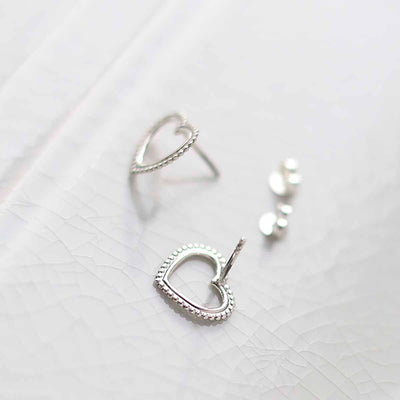 ML776 Sterling Silver Beaded Heart Stud Earrings 4