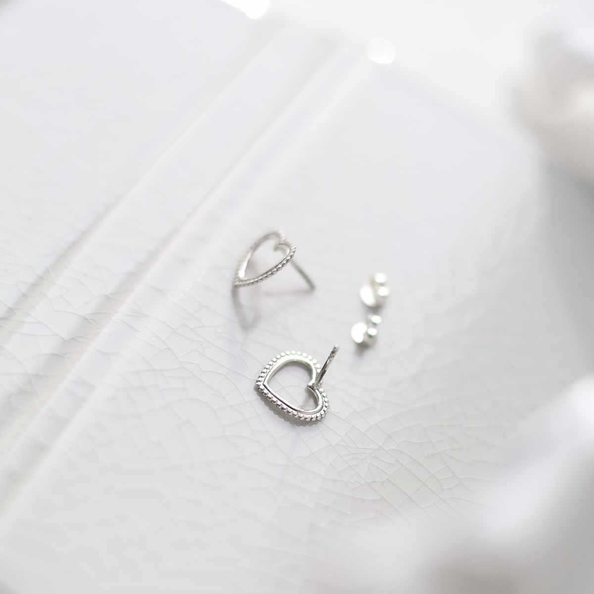 Sterling Silver Beaded Heart Stud Earrings